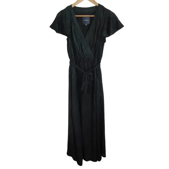 ModCloth Your Time to Shine Maxi Dress Emerald Green Black Metallic Stripe  Small
